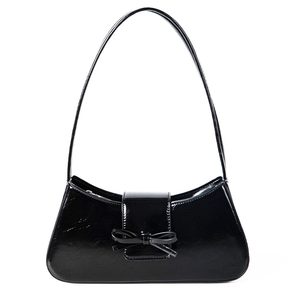 Sweet Bow Shoulder Bag with Zipper Closure Fashion Handbag Retro Everyday Purse Trendy Underarm Bag for Women and Girls