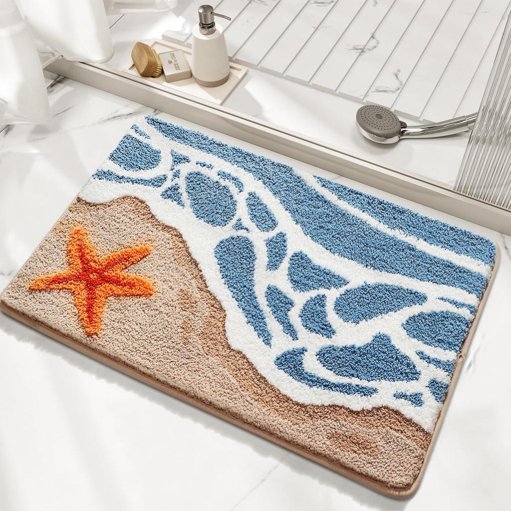 Faux Cashmere Bathroom Mat Entrance Anti Slip Water Absorbent Cartoon Starfish Shell Carpet Home Decoration