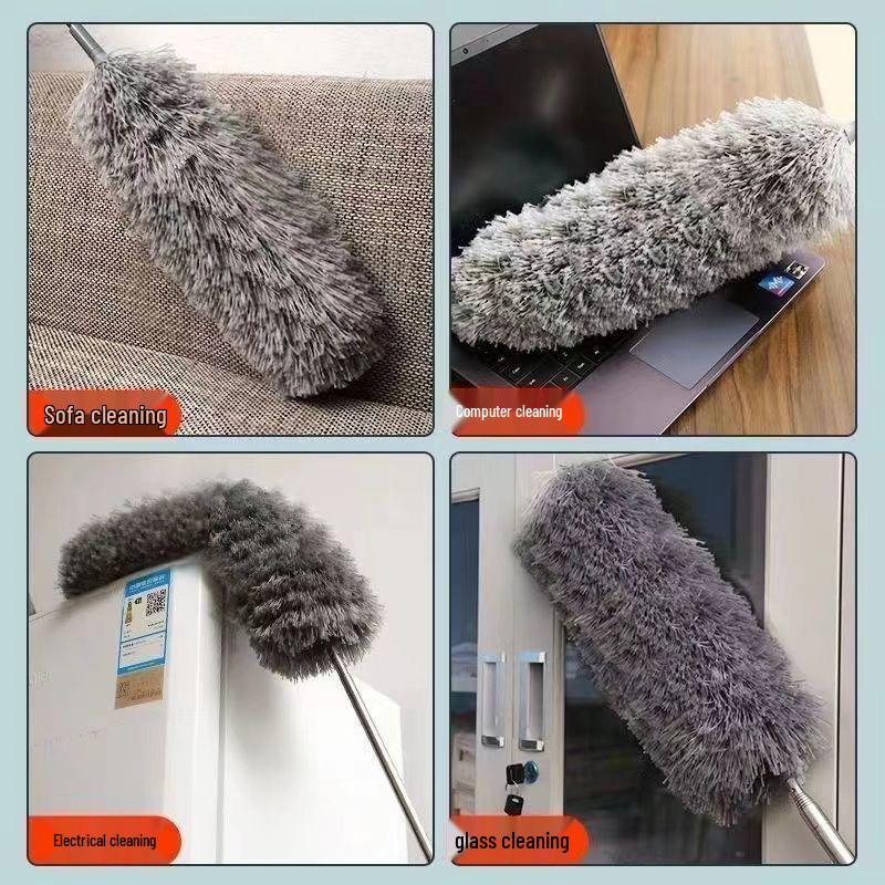 Retractable Electrostatic Feather Duster with Telescopic Pole for Household Dusting and Crevice Cleaning