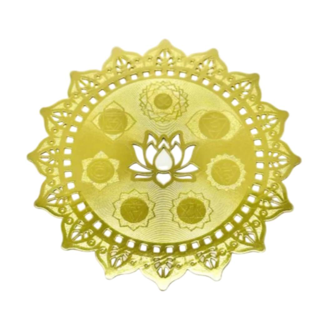 ERGON 7 Chakra GOLD Energy Card Ancient Sacred Geometry Good Fortune Luck Amulet 7cm Metal Plate