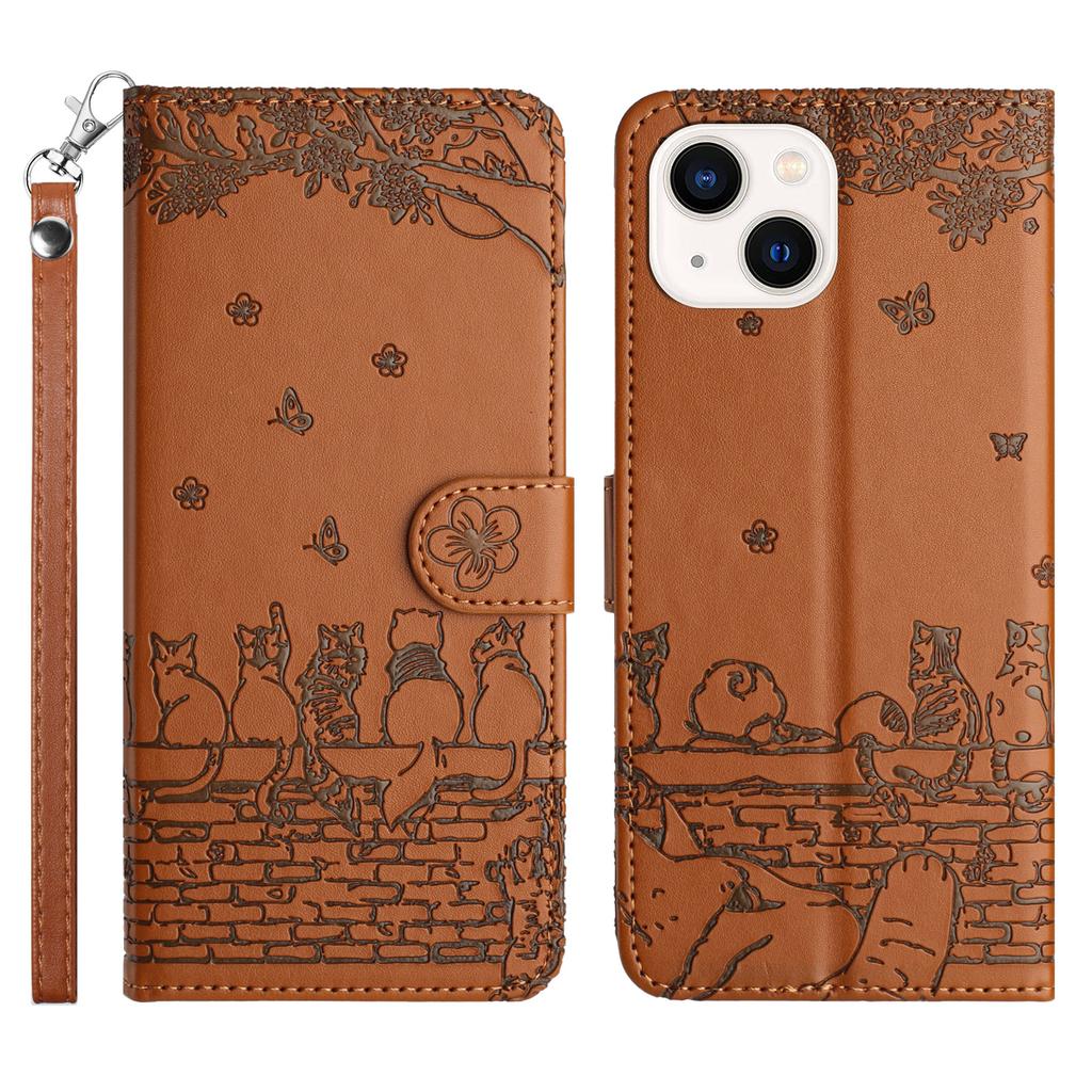Wall Cats Imprinted Phone Cover for iPhone 15,Stand Wallet Anti-drop Leather Case with Strap