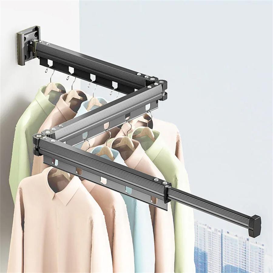 Folding Space Saver Hanger Wall-Mounted Foldable Aluminum Alloy Clothes Drying Rack for Balcony Bedroom Food Prep Area Living Room for Home