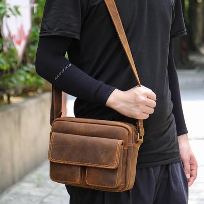 Crazy Horse Leather Shoulder Crossbody Bag Men's Genuine Leather Bag Retro Large Capacity Head Layer Cowhide Shoulder Bag