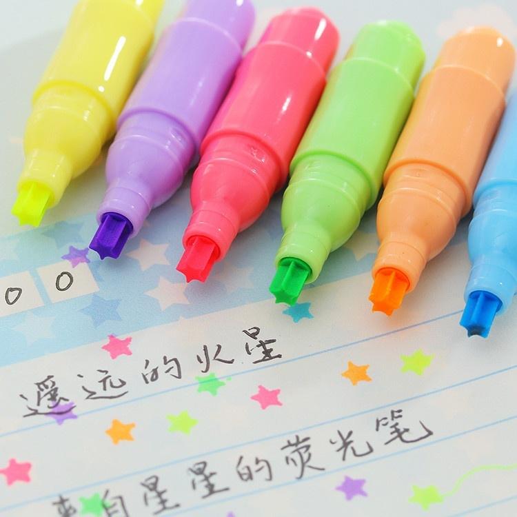 6Pcs/lot Mini Star Fluorescent Highlighter Pens Water Color Marker Pen Lovely Material Escolar Schoo