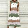 Oversized Women Sleeveless Round Neck Dress Striking Large Floral Pattern Loose Calf Length Gown