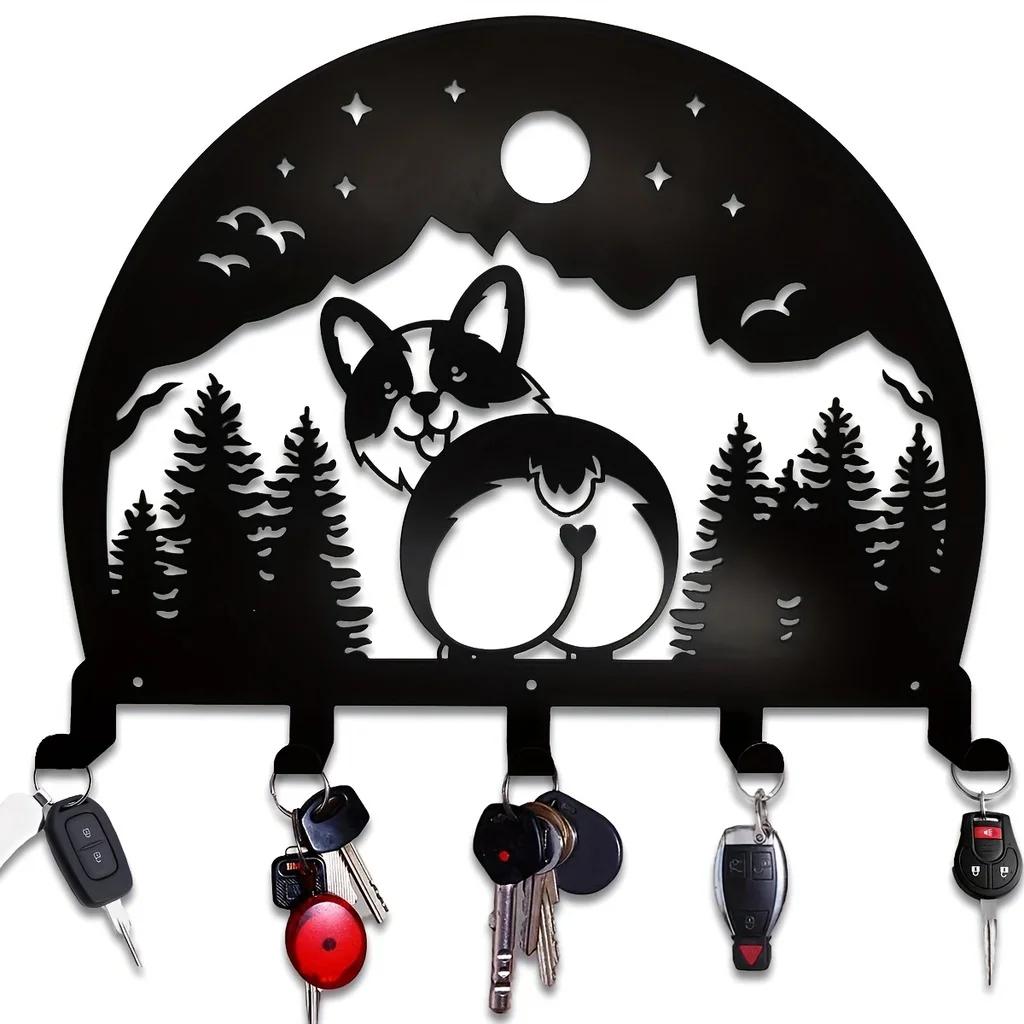 

1 шт. Металлический милый крючок для настенной вешалки в виде корги - настенный крючок для одежды, бытовая полка с 5 крючками и железным изделием для подвешивания бронзовый