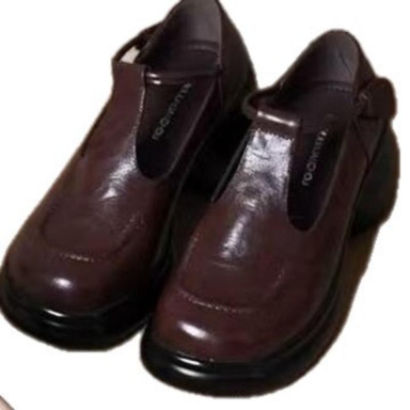 Autumn New High-heeled T-buckle Mary Jane Small Leather Shoes Women's Thick-heeled Thick-soled Casual Versatile Light-mouth Single Shoes