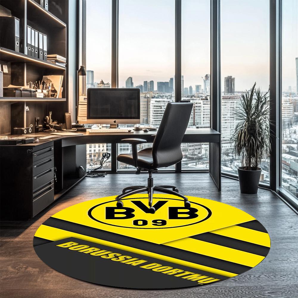 Borussia Dortmund Printed Round Rug Carpet Chair Rug Area Rug Entryway Doormats,for Office Chair Living Room Bedroom Kitchen Room.
