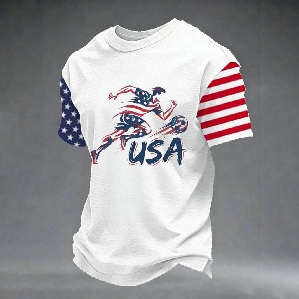 Men's Casual Crew Neck Lightweight Breathable Short Sleeve Top Soccer Print World Letter Pattern Sports Tee Shirt