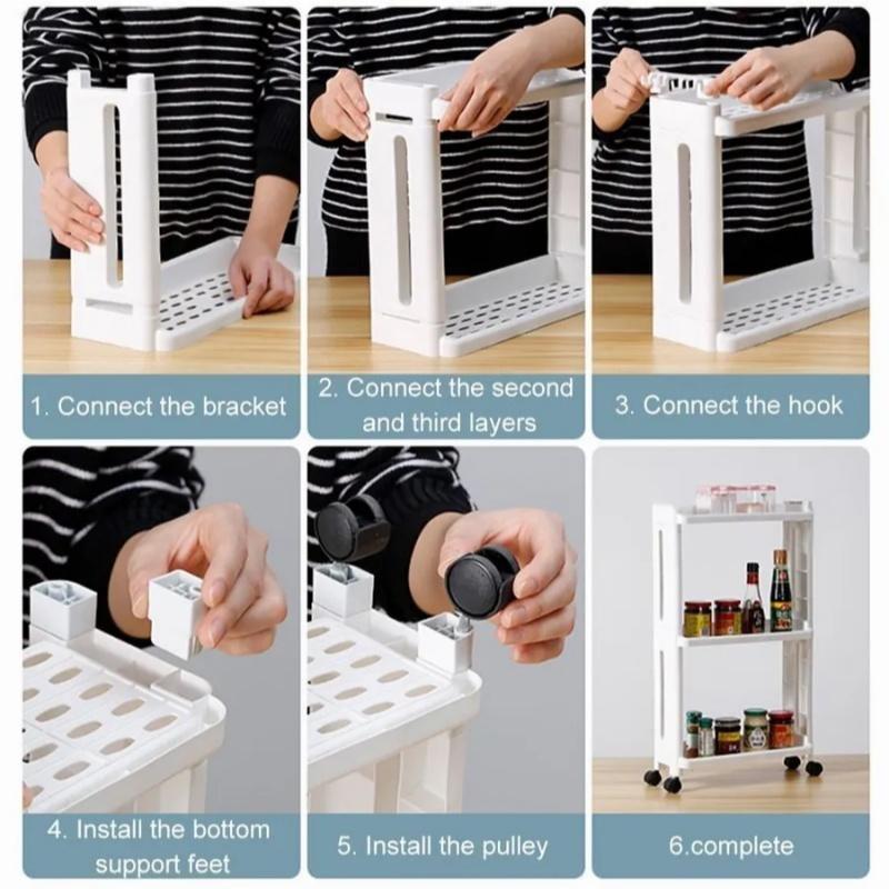 3 Layer Kitchen Bathroom Gap Storage Rack Multi Purpose Rolling Narrow Space Organizer Living Room Study Storage Shelf