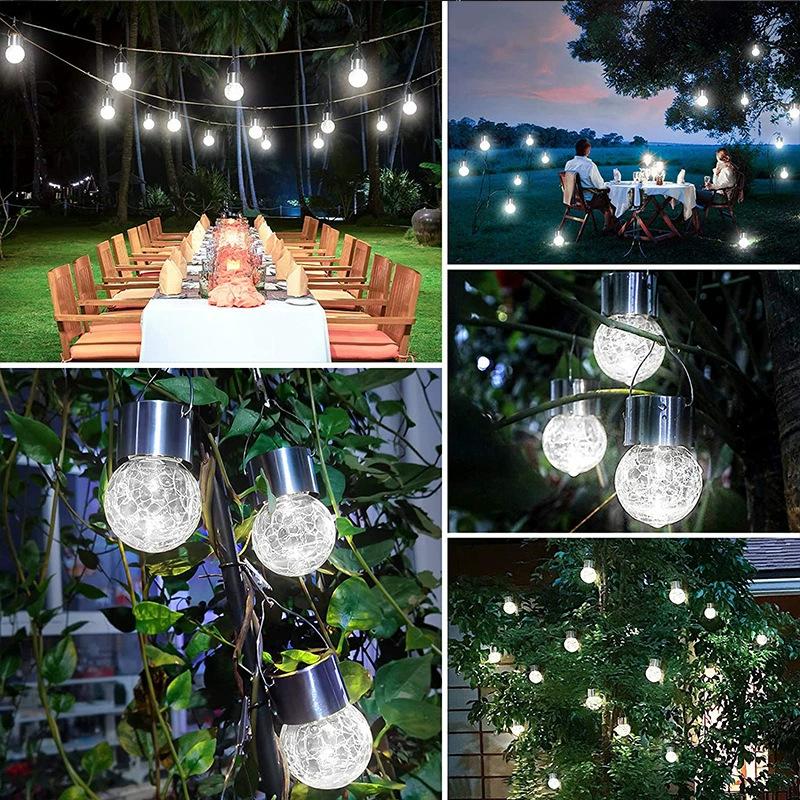 Solar-powered Pendant Lamp, Outdoor Waterproof LED Glass Cracked Ball Small Hanging Light, for Garden, Lawn, Courtyard Decoration.