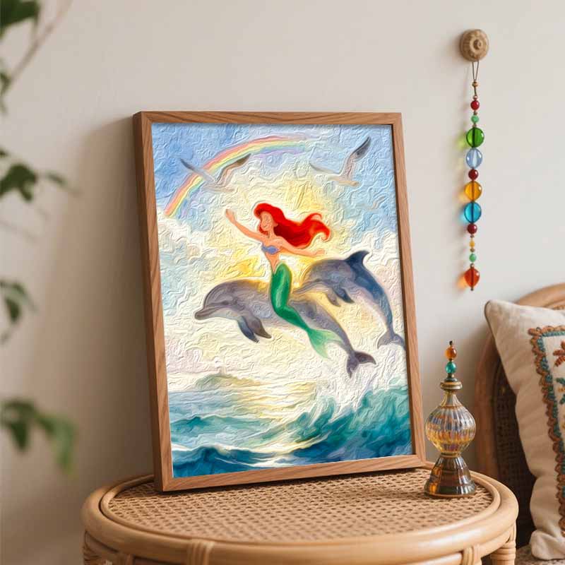 Disney Digital Oil Painting Diy Oil Painting Mermaid Dolphin Ocean Rainbow Hand Painting Living Room Bedroom Decoration Painting