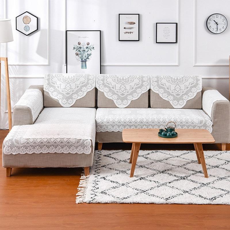 

Four Season Universal Sofa Cushion Fabric Triangle Scarf French Hollow Anti Slip Backrest Towel Armrest Cover Cloth Easy To Clean Sofa Protect Cover square towel 60*60cm