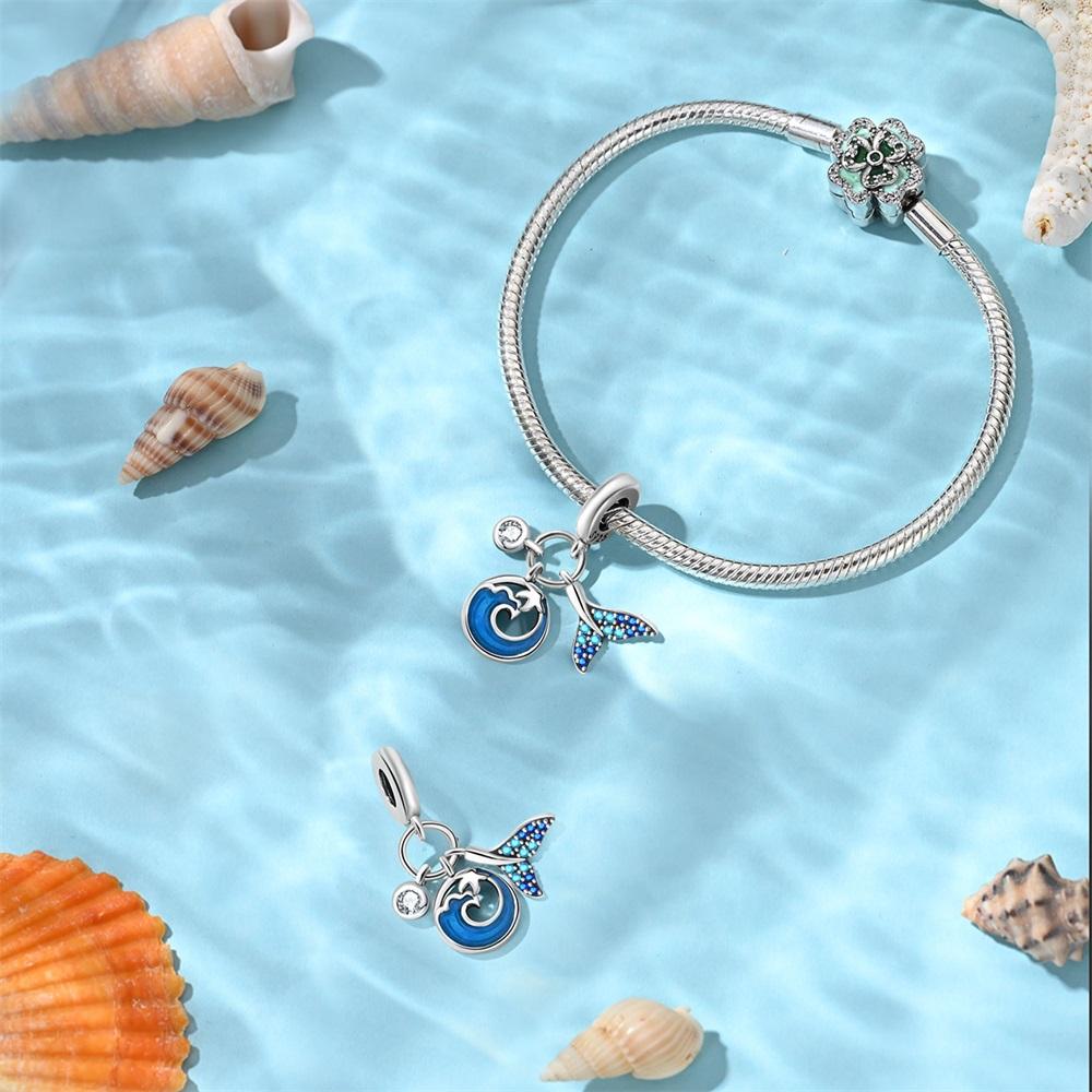 Summer New Products Copper Plated Ocean Theme Seahorse Sailboat Starfish Dangle Charm Fit Original Bracelet Jewelry Gifts