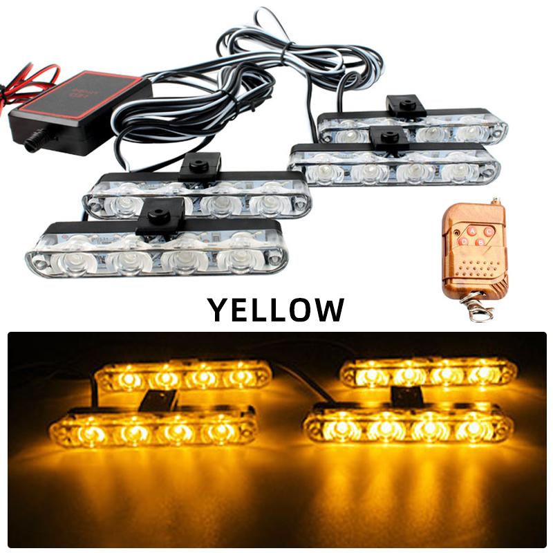 4 In 1 Rot Blau Notfall Blitzer Lichter Polizei Lichter 12V Mit Drahtloser Fernbedienung Blitz Kühlergrill Licht für Autos LKW Van SUV