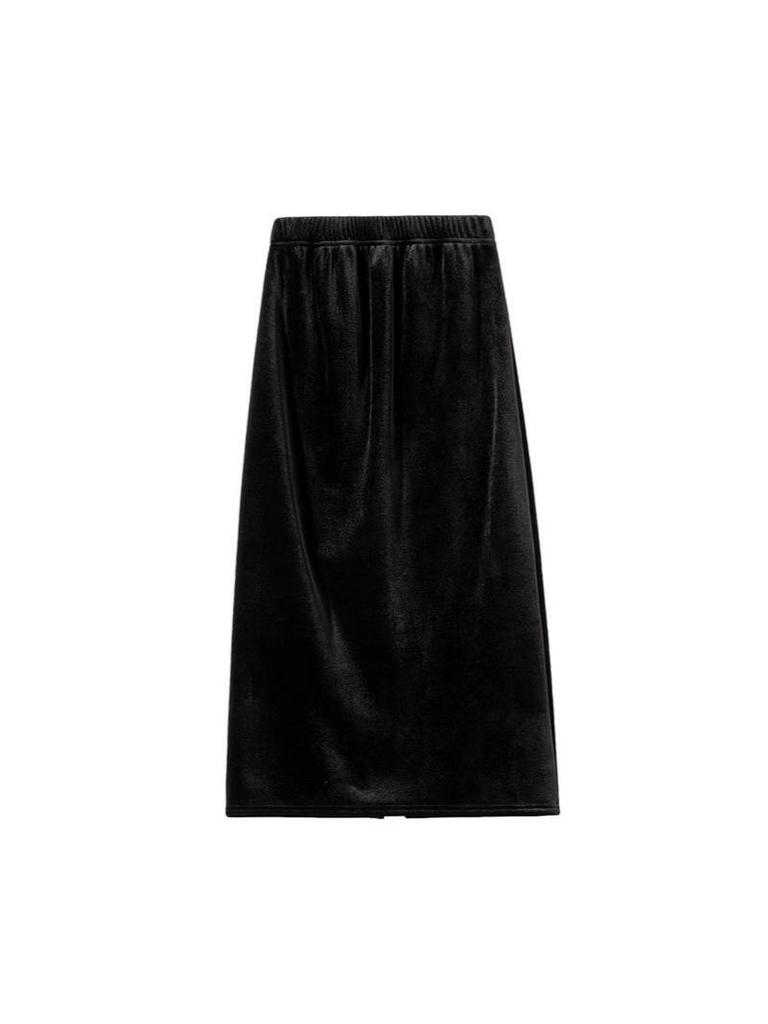 Schwarzer Samt-Midirock für Damen - Petite, Hüftbetont, H-Linie (Frühjahr/Herbst 2026)