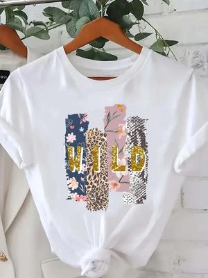 (Asiatische Größe) Damen bedrucktes Lady lässiges kurzärmeliges T-Shirt Top Kleidung Buchstabe süß 90er Jahre Hemd Mode weibliche Grafik-T-Shirts