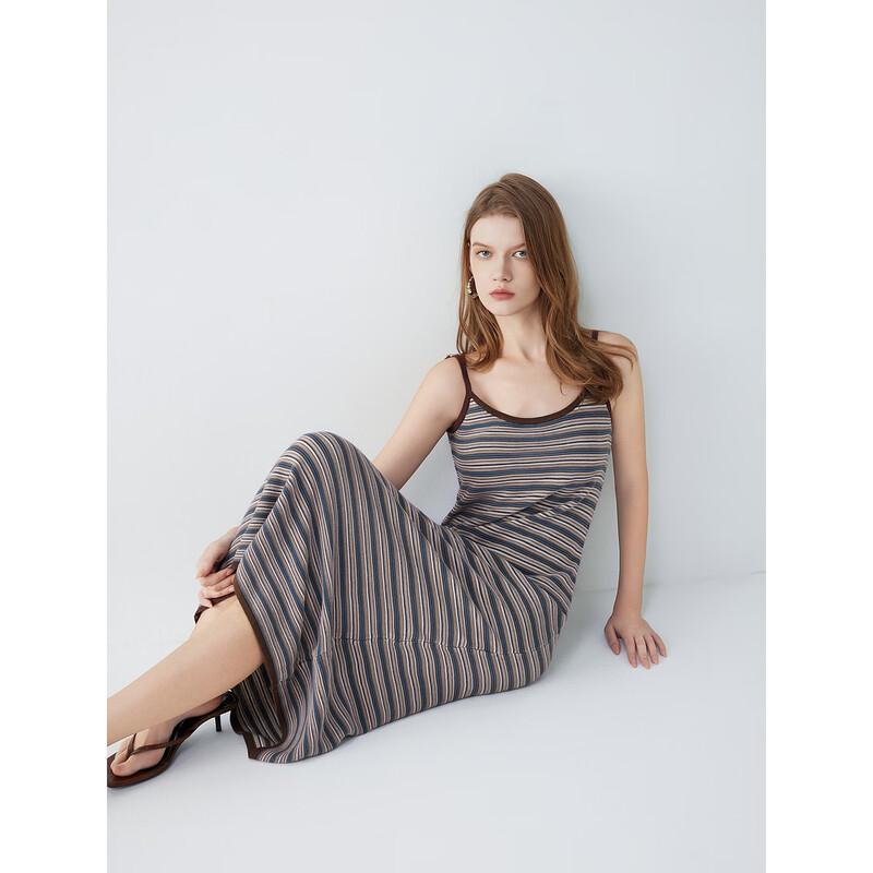 ELLE Retro Striped Spaghetti Strap Dress M