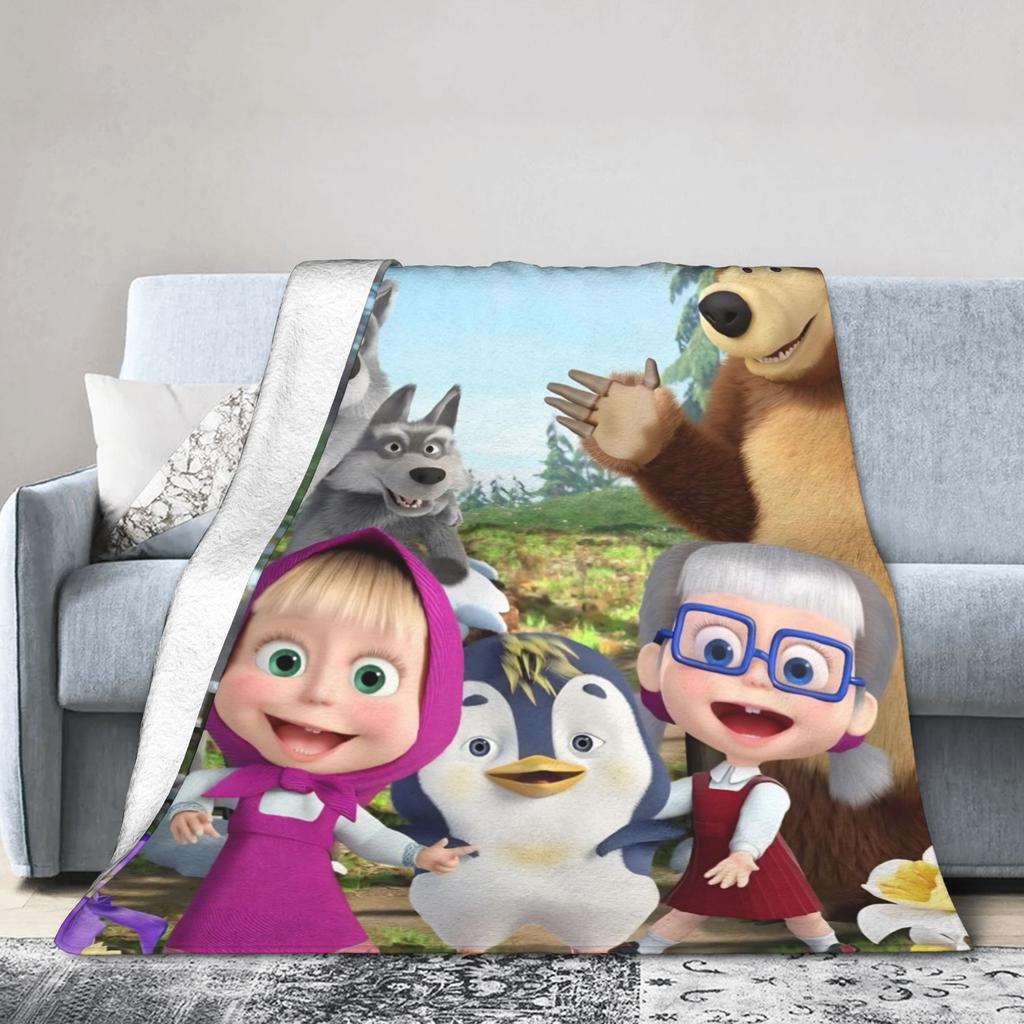 M-Masha and The Bears Blanket  Super Soft Fashion Plush Throw Blanket For Child Outdoor Flannel Bedspread Bed Cover