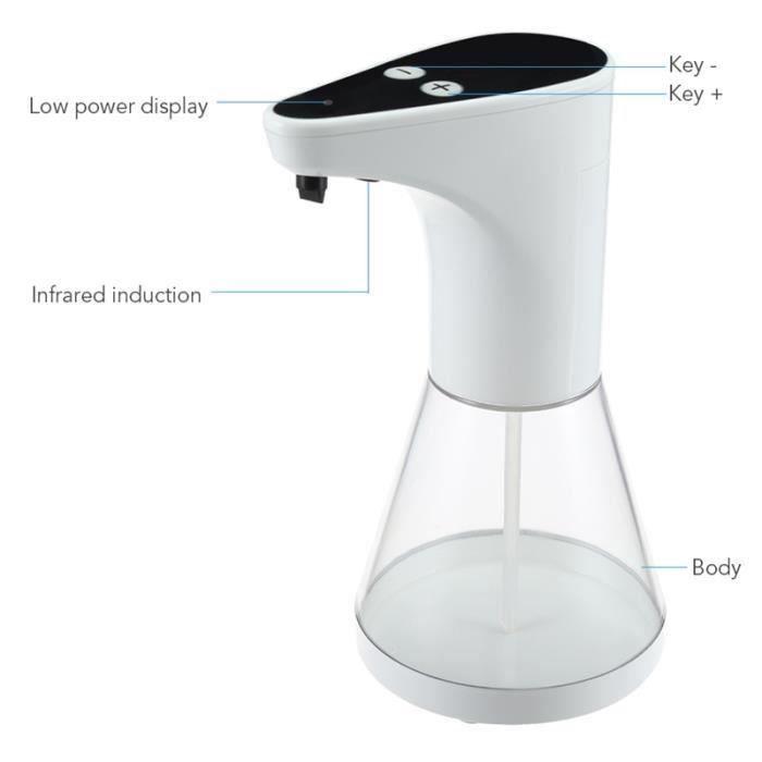 Distributeur automatique de savon - 520 ml - Sans contact - Commandes de volume réglables - Blanc