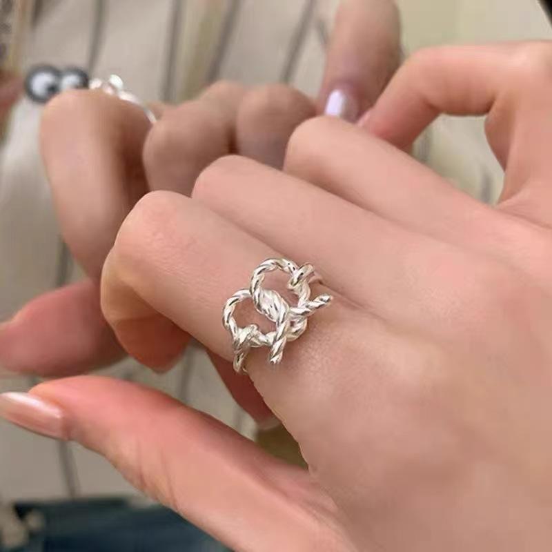 Korean Version Plain Ring Irregular 925 Sterling Silver Versatile Ring Women's Niche Ins Style Design Non-fading Combination Ring