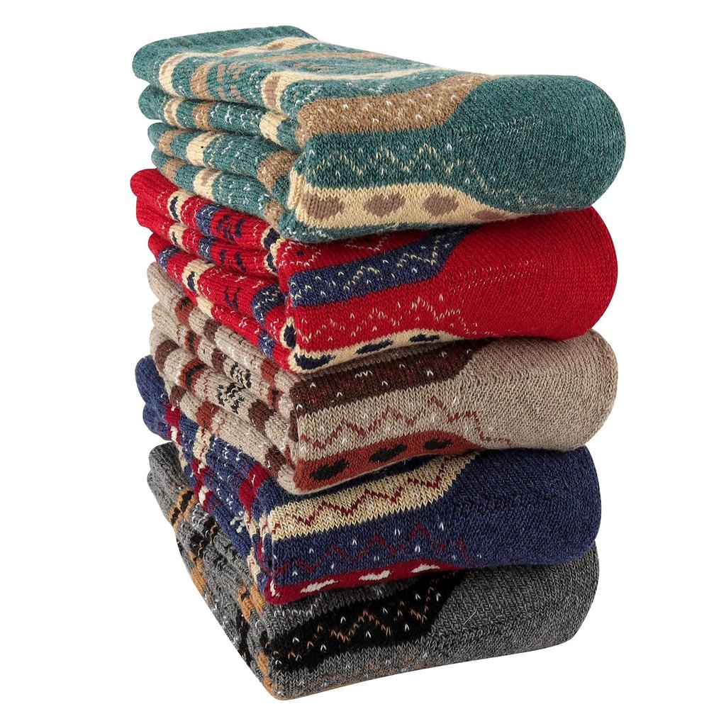 5 Pairs of Ultra-Warm Women's Fleece Thermal Socks Soft Breathable Knit Striped Socks