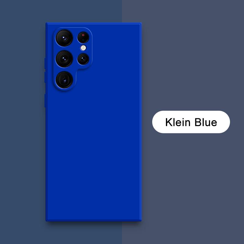 Quadratische Flüssigsilikonhülle für Samsung Galaxy S23 Ultra S22 Plus S21 FE S20 Note 20 10 Schutzhülle aus weichem Stoff für die Telefonrückseite