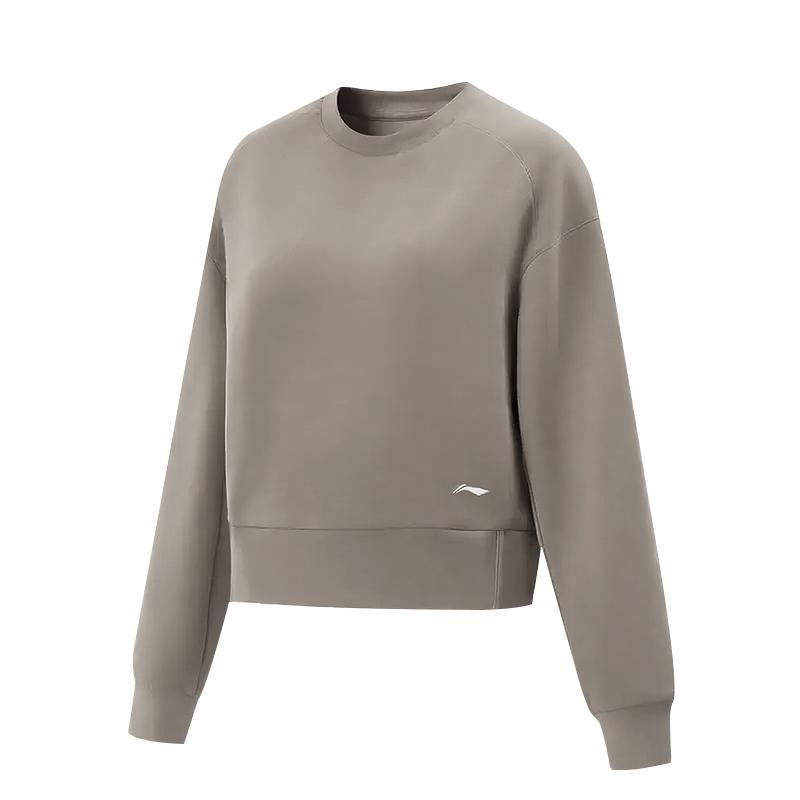 Li Ning Sports Sweatshirt Loose Long Sleeve Youth Crew Neck Pullover Women Tops AWDV508-4
