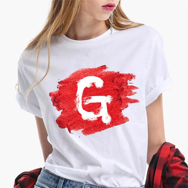 Women T Shirt Harajuku Summer 26 Alphabet K Print Woman Tee Tops Casual 90S Tshirt Femme Fashion Female T-Shirt