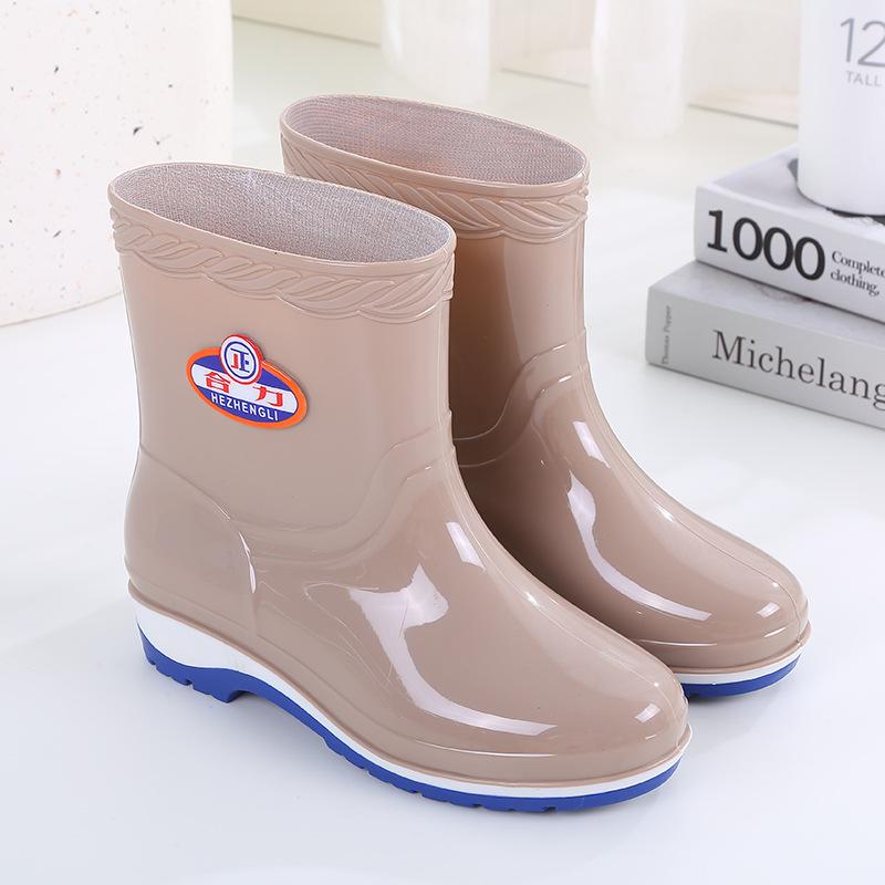 Short tube fashion rain shoes women's winter velvet adult warm rain boots waterproof shoes wear-resistant kitchen rubber shoes non-slip