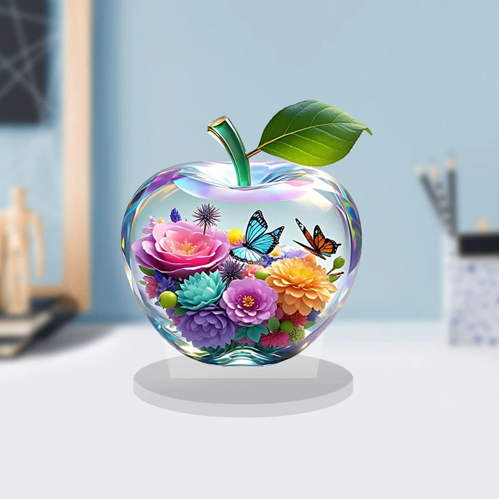 2D Acrylic for Apple Landscape Pattern Decorative Ornament for Home Living Room Entrance Tabletop Decoration
