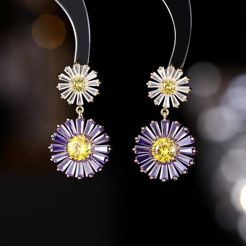 

Summer Zircon Sunflower Earrings - High-End S925 Silver Daisy Design for Women