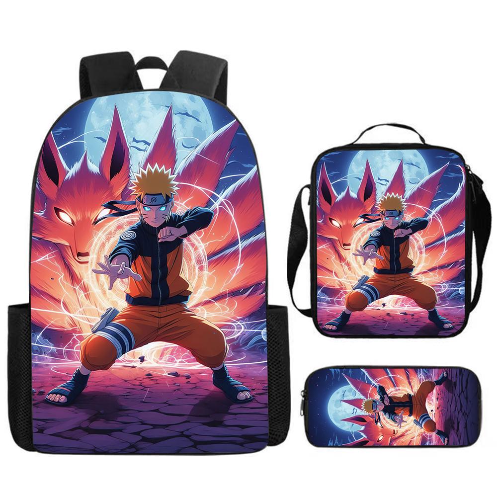 3Pcs Set NARUTO Kids School Backpack With Lunch Bag&Pencil Case,Lightweight&Durable,Cartoon School Bags For Ages 6-10 Boys&Girls