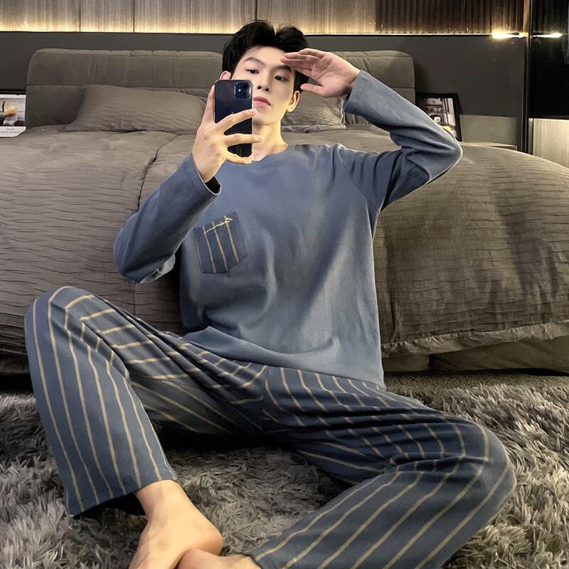 Yuzhaolin Men s Casual Cotton Blend Long Sleeve Loungewear Set XL