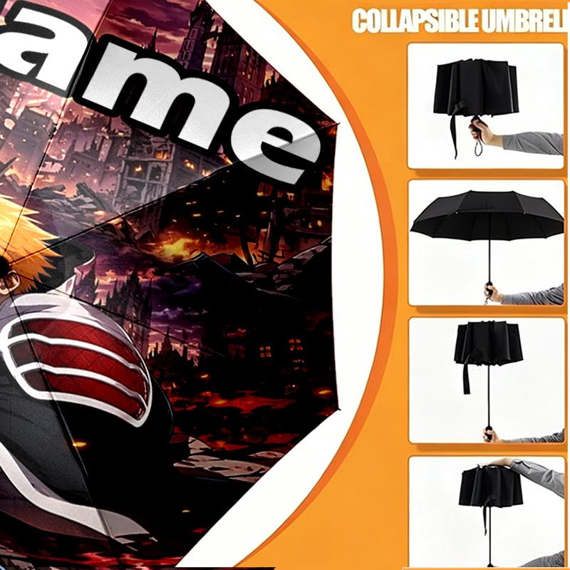 Custom Name Personalized BLEACH Print Umbrella, Auto Open Close, 8‑Rib Sturdy Frame, Commute Camping Hiking Use, Birthday Gift