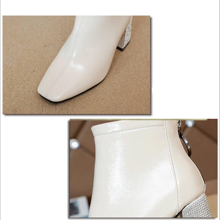 Stivali da Donna alla Moda con Zip Stivali Casual Punta Appuntita Tacco Alto Quadrato Caldi Stivaletti da Donna Taglia