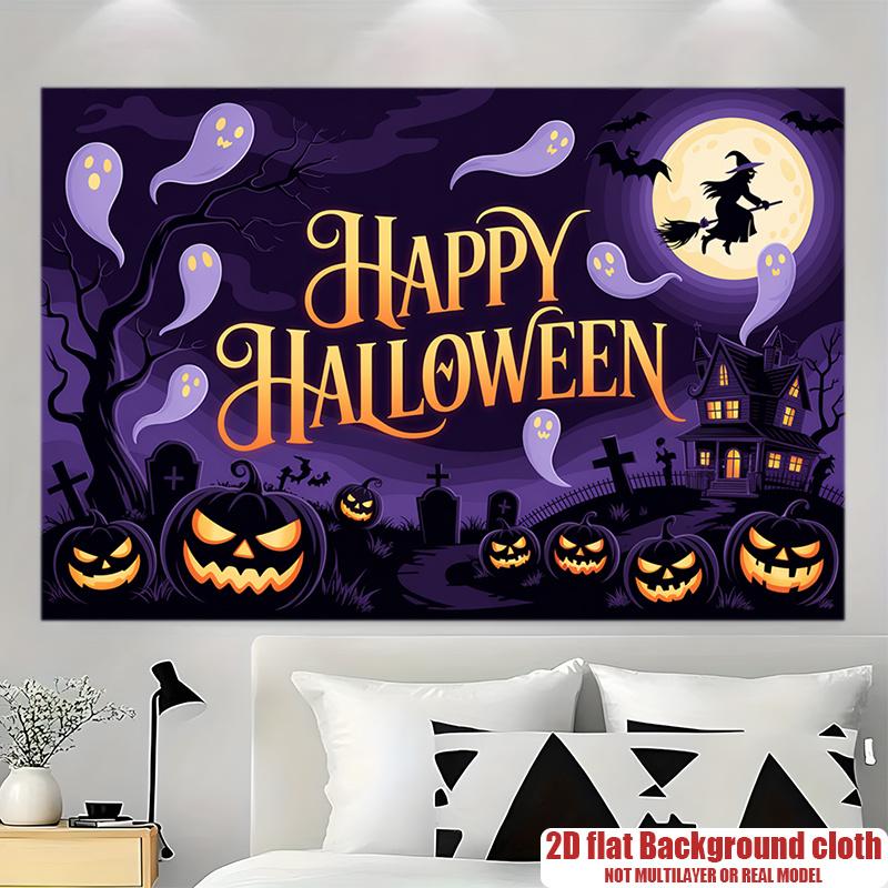 Party Backdrop Halloween Flat Spooky Witch Photo Booth Background Party Decor