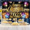 2025 Happy New Year Banner New Year Black Gold Party Decoration Background 71 X 43in Photo Backdrop Non-Fade New Year Banners