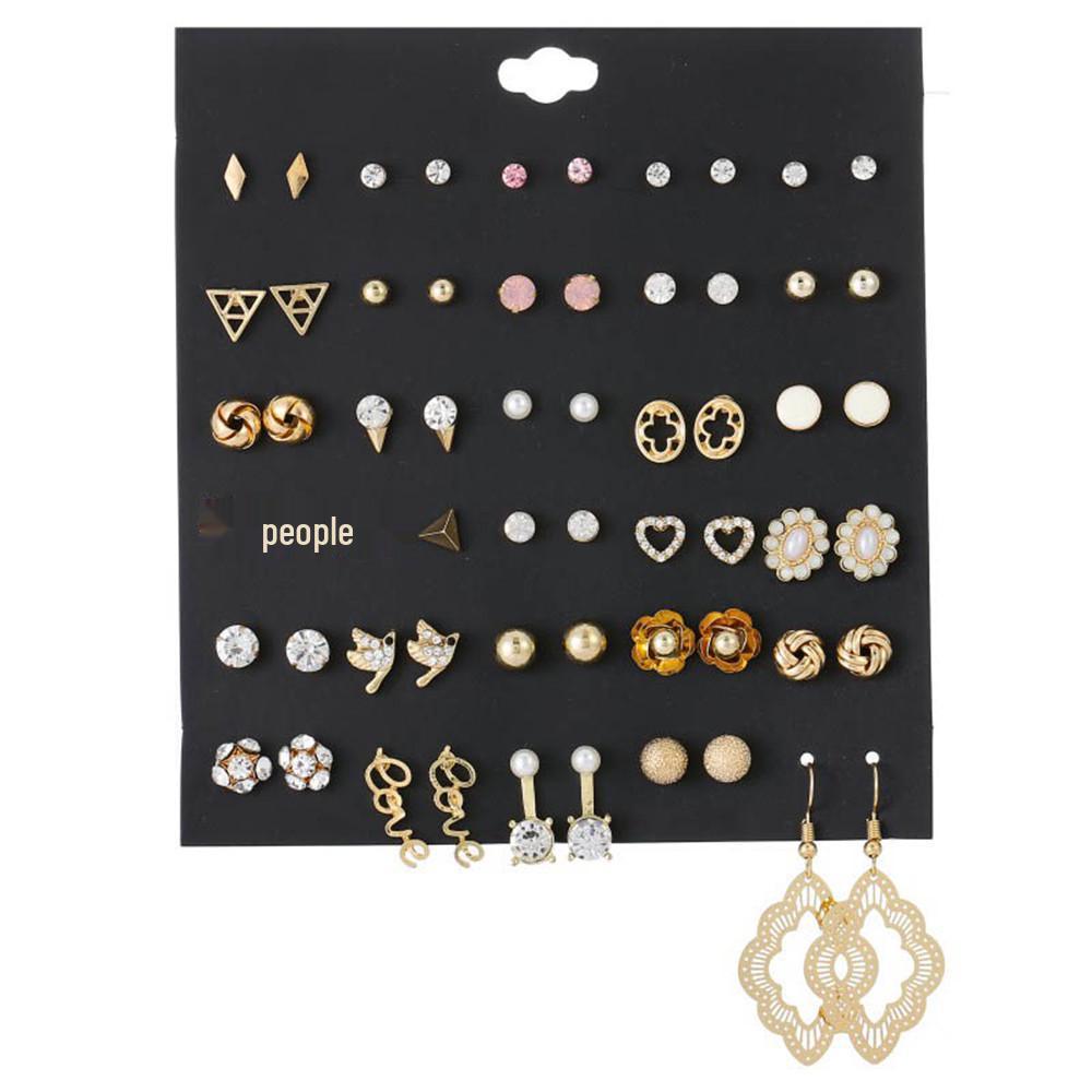 30-Pair Non-Repeating Korean & Western Style High-Quality Earrings Set for Women
