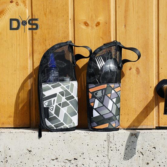 Outdoor Cutlery Storage Bag with Mesh Pocket Waterproof Portable Travel Camping Picnic Chopstick Fork Spoon Utensils Organizer Drying Carrying Bag
