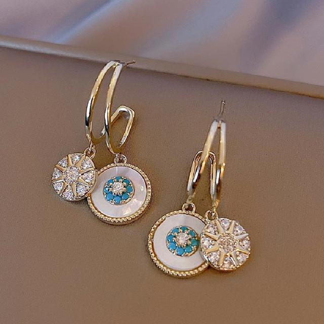 

Корея продает модные ювелирные изделия двойные круглые серьги-подвески элегантные женские аксессуары с синим камнем и ракушкой Starburst белый