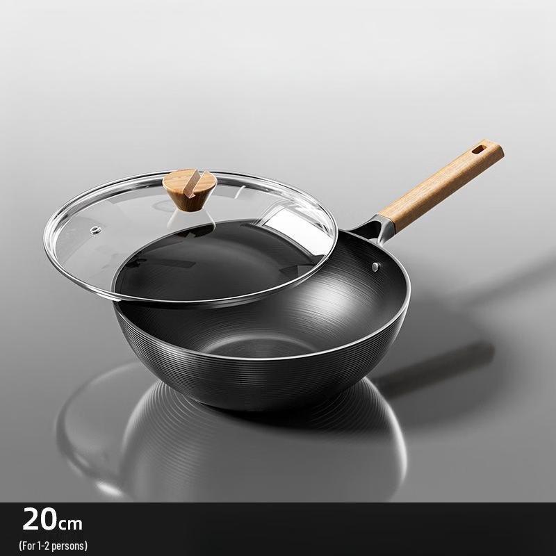 ZISIZ 20cm Cast Iron Non-stick Wok with Lid