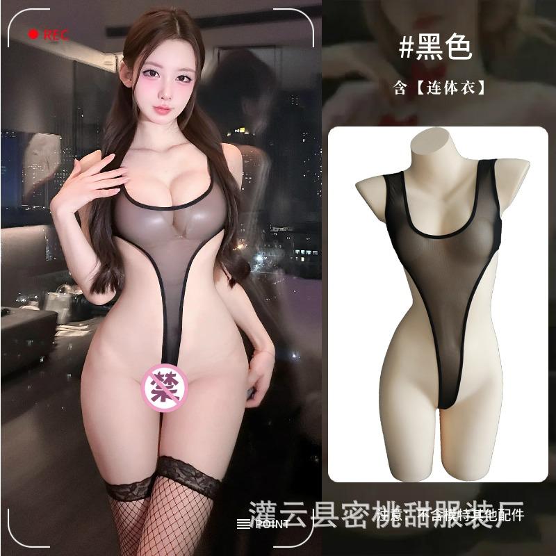 Sex Underwear Thin Transparent High Split Suspender Onesie Sexy Mesh Perspective Bikini Pajamas