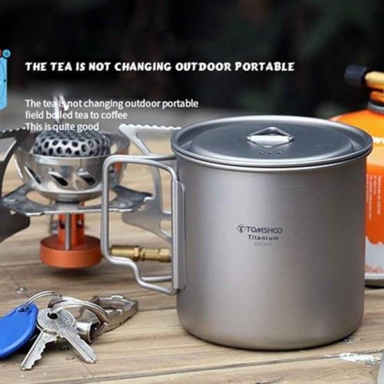 TOMSHOO Camping Titanium Pot Outdoor Mug Lid Coffee Cup Foldable Handle Hiking Travelling Backpacking Open Fire