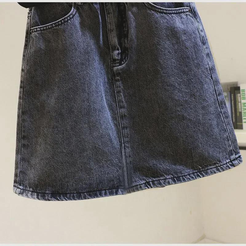 Black & Gray High-Waist A-Line Denim Mini Skirt - Korean Style, Summer Trend