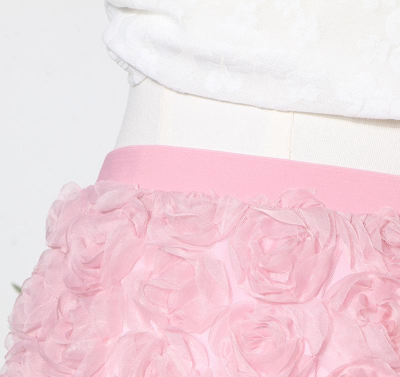 3D Rose Midi Tulle Skirt - Fluffy, Elastic High Waist, Slimming, Versatile A-line for Women