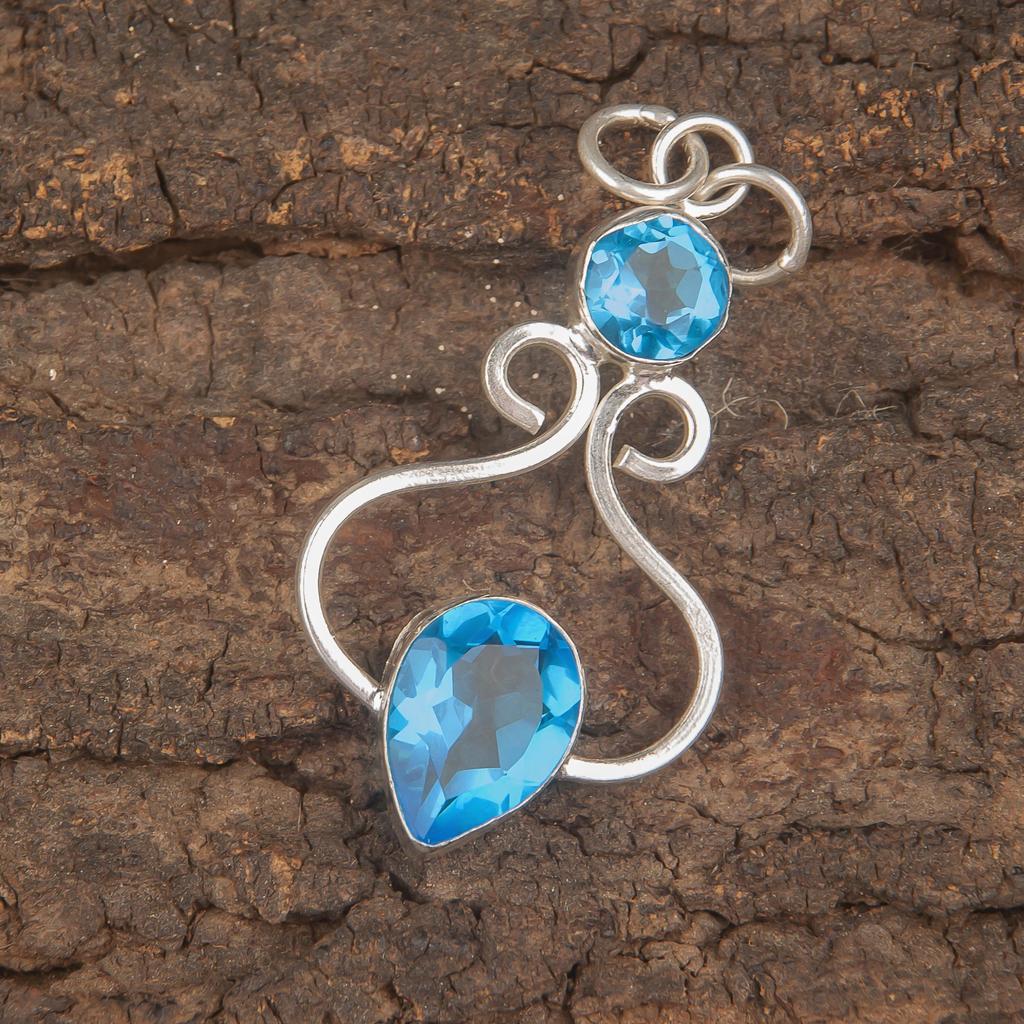 Swiss Blue Topaz Pendant Gemstone, 925 Solid Sterling Silver Pendant Jewelry, Handmade Pendant, Silver Jewelry For Gift