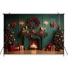 Mocsicka Christmas Photography Backgrounds Tree Decors Family Festival Party Photo Backdrops Green Wall Fireplace Pattern Banner