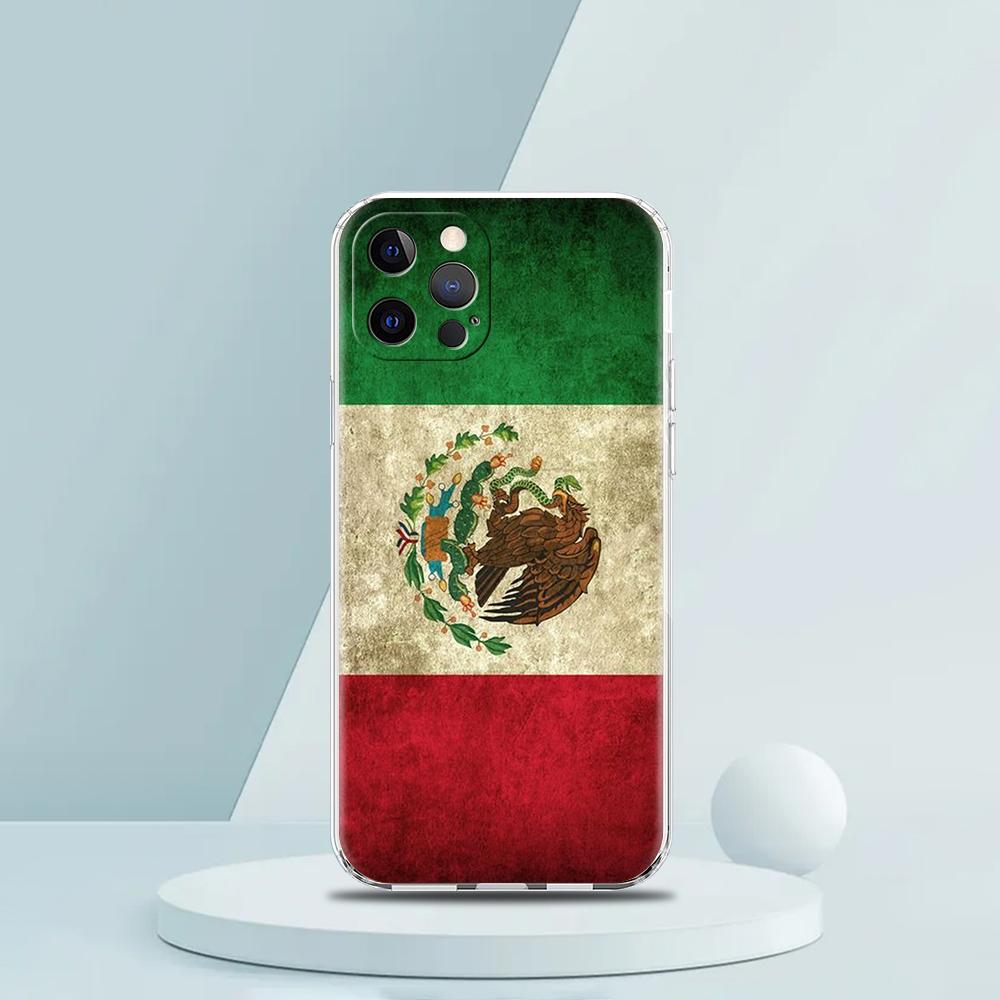 For iPhone 15 16 14 13 12 11 Pro Max XS X XR SE 7 8 Plus soft Silicone Clear Cover Mexico Flag Luxury Phone Case