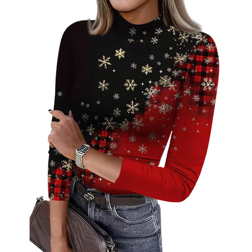 Damen Slim Bottom T-Shirt Mode Lässig Farbverlauf Druck Rundhals Pullover 3/4 Ärmel Top